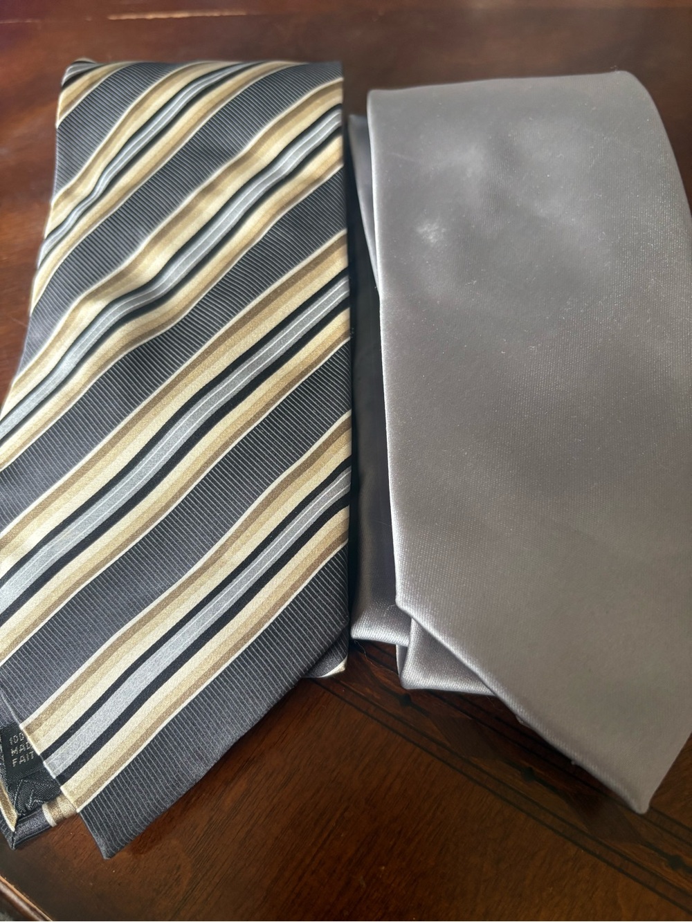 George Gray Tie Set with Gold Stripe and Solid Silver Tie